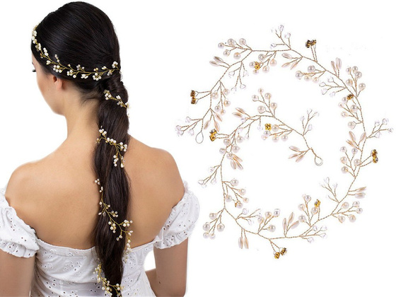 OZDOBA DO WŁOSÓW długa ŚLUBNA ZŁOTA - 50cm