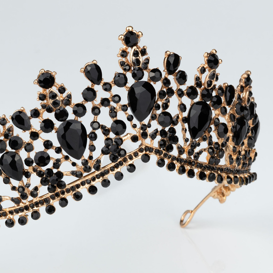 DIADEM Korona Tiara MISS GLOW Wieczorowy CZARNE cyrkonie KRYSZTAŁY