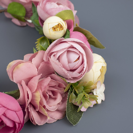 WIANEK na głowę BOHO kwiaty RÓŻOWY ślubny PIWONIE