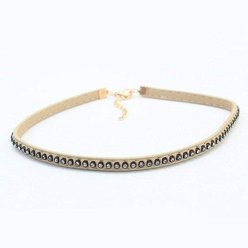 Choker NASZYJNIK błyszczący CYRKONIE kremowy