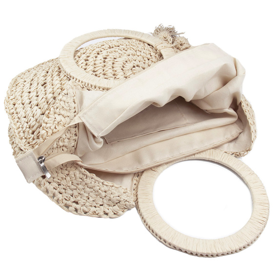 Torba damska SŁOMIANA okrągła BOHO beżowa