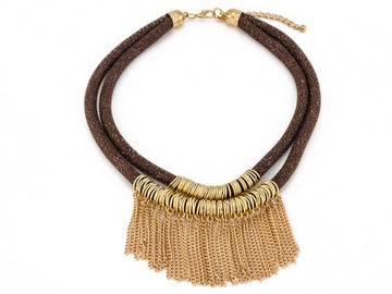 NASZYJNIK podwójny BRĄZOWY łańcuszki ZŁOTE KÓŁKA