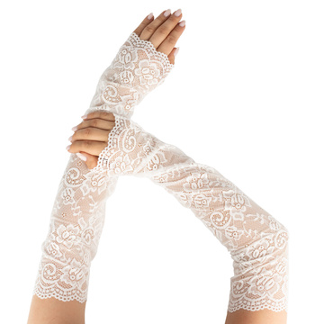 RĘKAWICZKI KORONKOWE Alessio AŻUROWE DŁUGIE VINTAGE Białe