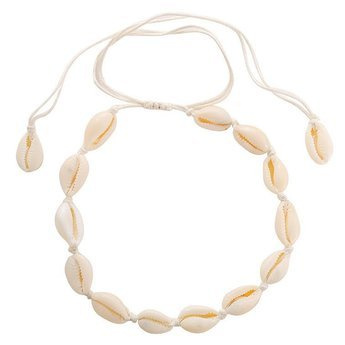 CHOKER naszyjnik wiązany MUSZELKI biały SZNUREK