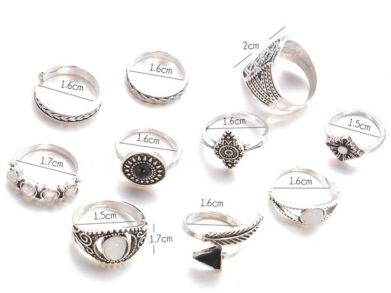 Pierścionek ZESTAW 10 elementów SREBRO antyczne