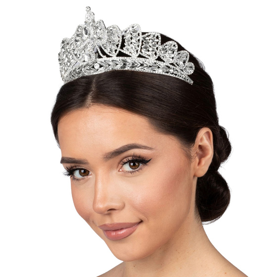 DIADEM Korona Tiara MISS GLOW ŚLUBNY srebrny cyrkonie KRYSZTAŁY