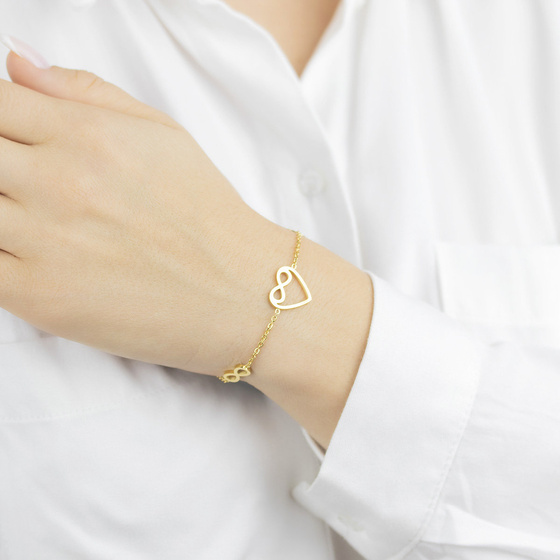 Bransoletka STAL SZLACHETNA POZŁACANA serduszka