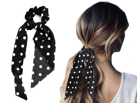 GUMKA do włosów APASZKA kropki CZARNA scrunchies