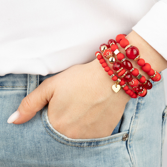 BRANSOLETKI damskie koraliki serce ZESTAW 4 sztuki