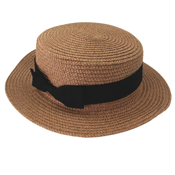 KAPELUSZ pleciony damski KANOTIER (boater) małe rondo LATO KOKARDA