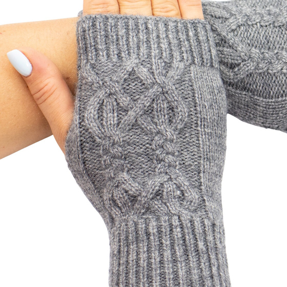 RĘKAWICZKI elastyczne CIEPŁE bez palców MITENKI krótkie damskie warkocz