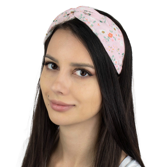 Opaska do włosów TURBAN kwiaty supeł WĘZEŁ pudrowa