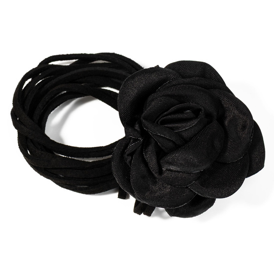 CHOKER Naszyjnik ozdobny KWIAT na szyję róża na rzemyku elegancki czarny