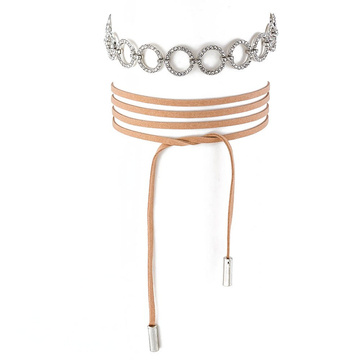 CHOKER naszyjnik PODWÓJNY wiązany CYRKONIE beżowy