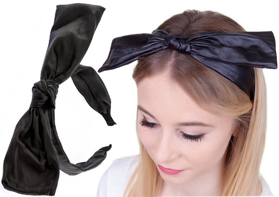 OPASKA DO WŁOSÓW skóra DUŻA KOKARDA węzeł CZARNA
