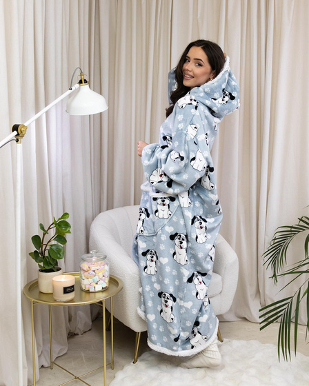 KOCOBLUZA KOC BLUZA CIEPŁA 2w1 GRUBA XXL FUTRZAK POLAR z kapturem OVERSIZE