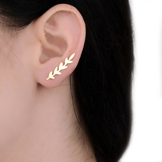 Kolczyki LISTKI długie STAL SZLACHETNA POZŁACANA