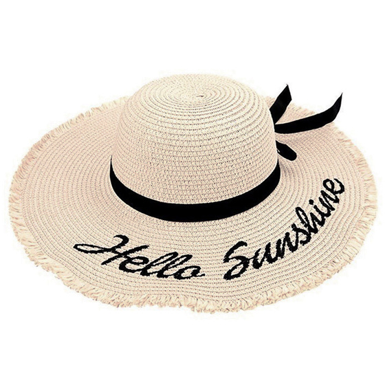 Kapelusz damski SŁOMKOWY DUŻY z napisem BEŻOWY